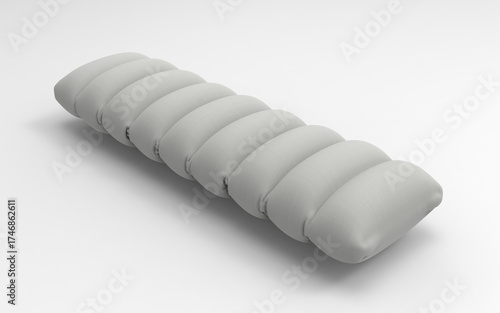 3D render of white woven inflatable pillow mattress with detailed textile texture and soft segmented design isolated on white