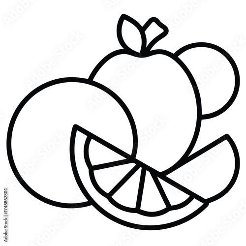 chopped fruits vector line art icon