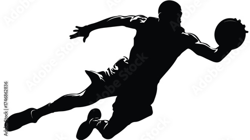 Dynamic Basketball Player Silhouette in Jump Shot Action, Perfect for Sports Athlete Designs