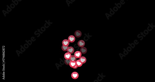 Like fountain fly up. Stream reactions in social media. Follower heart support. Love button emoji motion graphic. Live streaming in instagram, youtube, tiktok twitch reaction template. MOV Alpha 