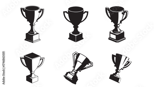 Trophy cup silhouette, Angled 3D vector crafted in a refined new style
