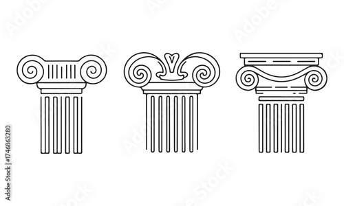 Ancient Greek and Roman Columns Silhouette Vector, Classical Architecture Elements Set