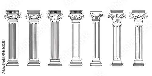 Classical Architectural Columns Vector Collection, Ancient Greek Roman Pillar Designs