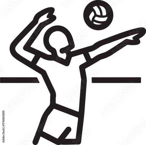 Illustration of a black volleyball player spiking the ball, representing the dynamic action and teamwork in the sport of volleyball, often associated with athleticism and competition on