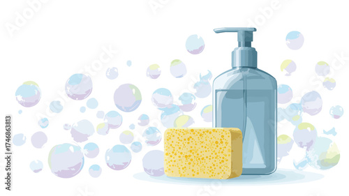 Professional Cleanliness and Hygiene Image for Bathroom with Soap Dispenser and Sponge
