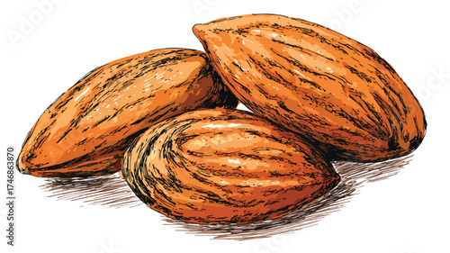 Closeup Illustration of Three Healthy Almonds Showcase