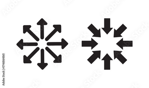 Arrows pointing inward and outward isolated on white background