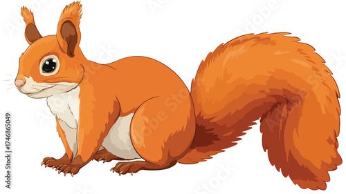Adorable Cartoon Squirrel with Bushy Tail Sitting on White Background
