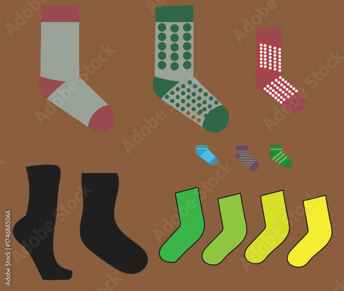 Seamless pattern vector illustration set of colorful socks for winter fashion design