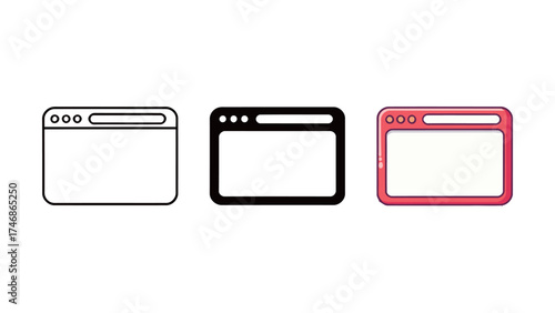 Browser Window Icon Set - Outline, Solid, and Colorful Vector Symbol of Internet, Web Page, and Software