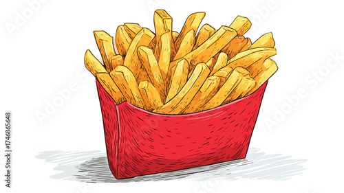 Crispy French Fries in Vibrant Red Carton - Fast Food Snack Concept