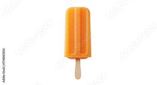Isolated orange popsicle on a wooden stick, a summer treat, a refreshing and tasty snack