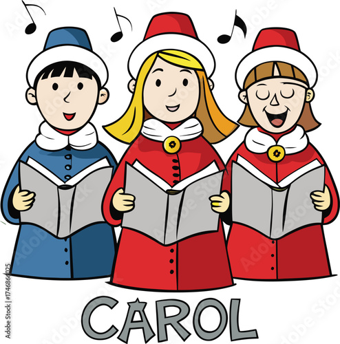 Cartoon Carol Singers Group Illustration