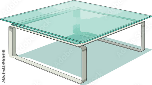 Elegant Square Coffee Table Modern Home Decor Glass Top Vector