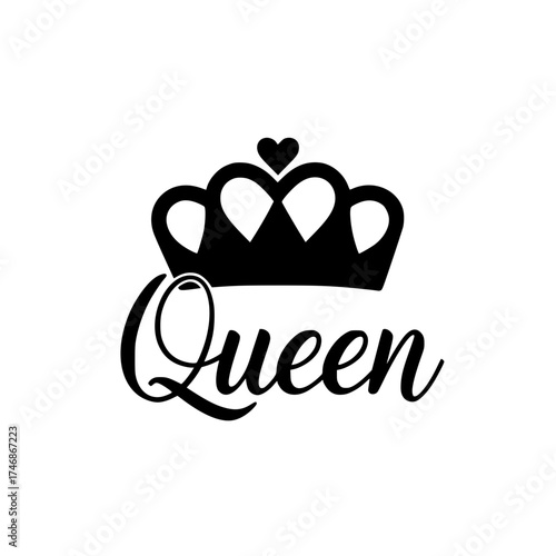 Elegant queen typography with crown and heart, perfect for t-shirt design or print