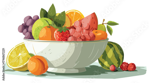Fresh Fruit and Vegetable Bowls Illustration Healthy Food Flat Vector Design