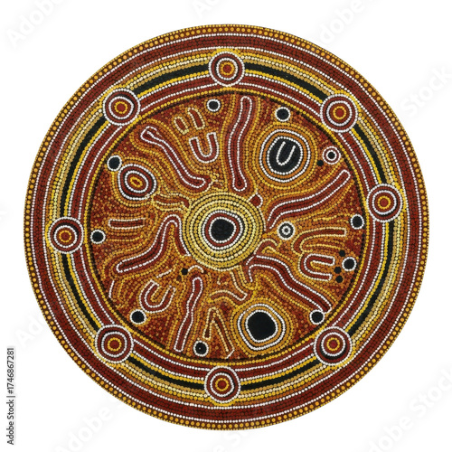 Traditional Indigenous Australian dot painting artwork for culture, history, and education projects isolated PNG with Transparent Background