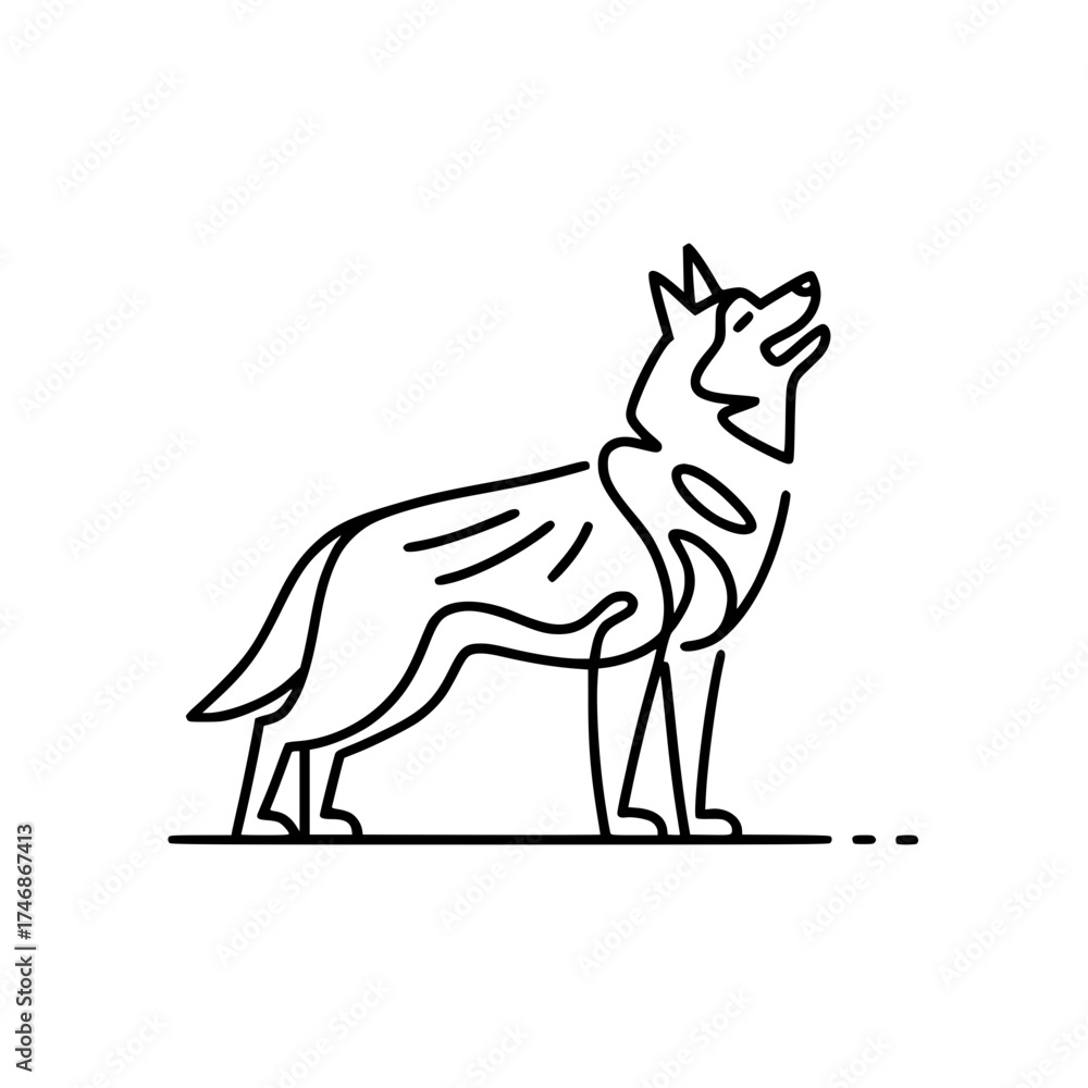 Fototapeta premium Elegant howling wolf line art, perfect for branding or logo design with modern and minimalist style
