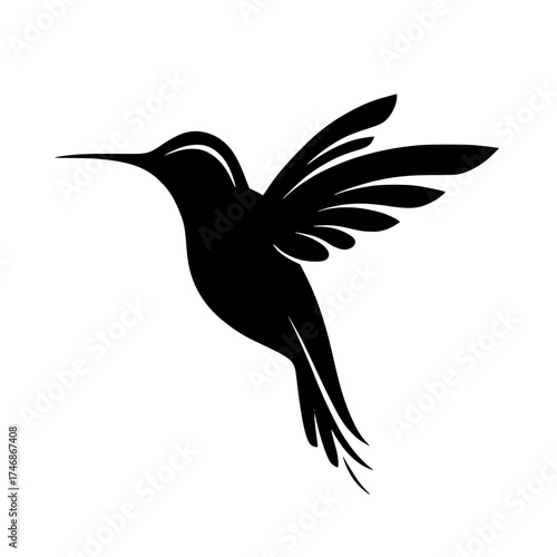 Elegant hummingbird silhouette flying gracefully, perfect for logos, tattoos, and nature-inspired designs