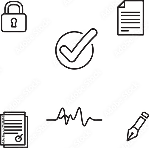 Vector art of digital signature accepted icon symbol of electronic document, contract, agreement, and security vector illustration of a checkmark in a circle, a lock, and a pen on