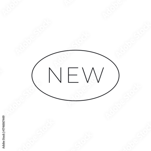 New product arrival line art tag icon.
