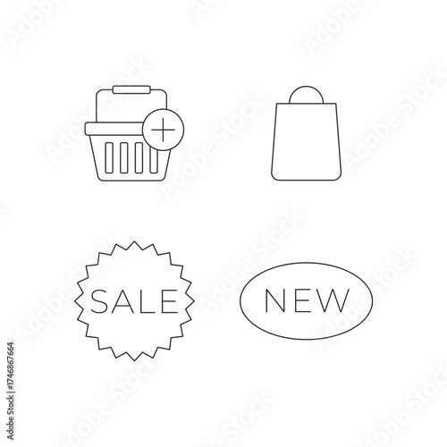 Basket delete and product tag line icon set.