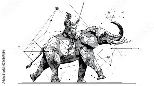 Stunning Geometric Elephant Rider Abstract Art Fantasy Illustration