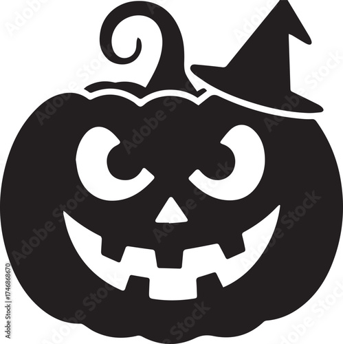 Halloween pumpkin illustration with spooky cartoon face