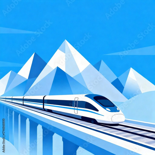 Eco-Friendly High-Speed Train in Futuristic Mountain Landscape