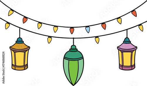Christmas Fairy Lights and Lanterns Decoration Illustration