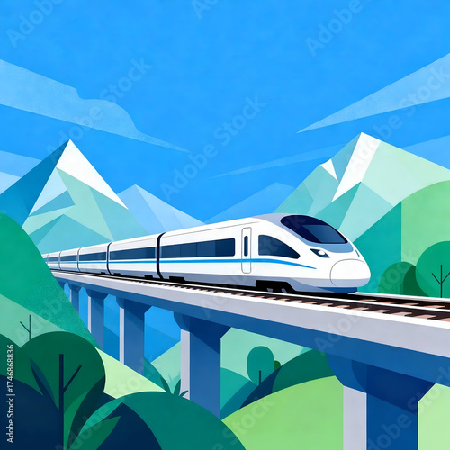 Epic Eco-Friendly High-Speed Train in Futuristic Mountain Landscape