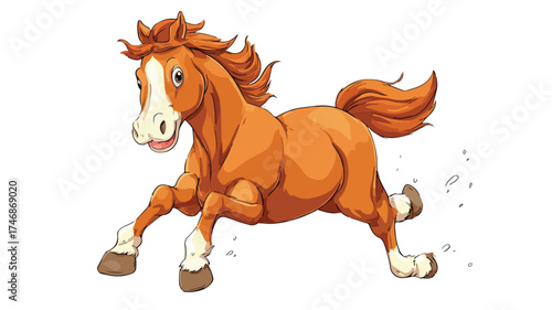 Joyful Cartoon Horse Jumping Vector Illustration with Outlines