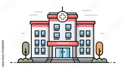 Modern Hospital Building Icon for Medical Center Healthcare Facility