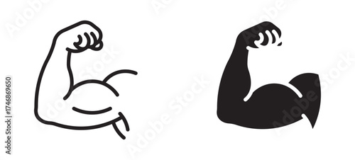 Muscle arm icon, Arm icon.  Strength symbol. Gym power pictogram. Bodybuilding vector illustration .  