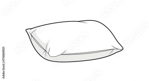 Simple White Pillow Illustration with Black Outline.