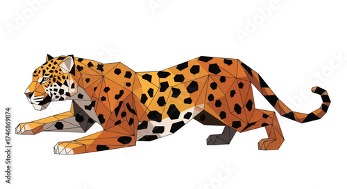 Low Poly Geometric Jaguar in a Crouching Position.