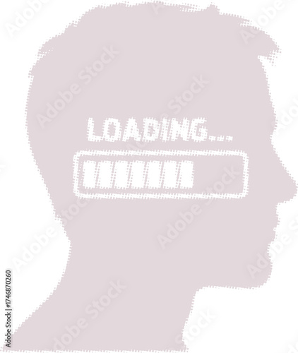 Abstract Gamer Head Silhouette with an Internal Loading Bar in Halftone Style. Vector Graphic Symbolizing Thought, Processing, or Anticipation.