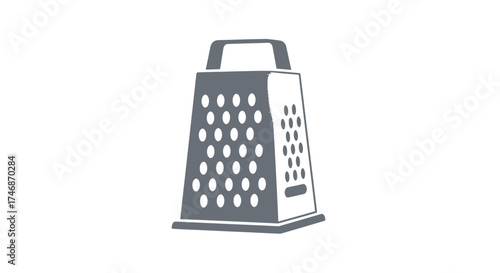 Gray Metal Grater with Handle and Multiple Grating Surfaces.