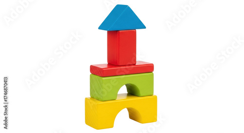 Foto Isolated vibrant wooden building blocks stacked, cheerful colors, classic toy co