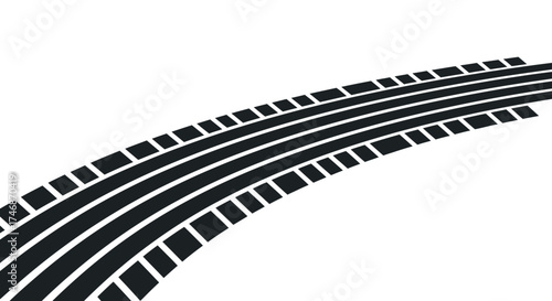 Black Tire Tracks Curve Across White Background.
