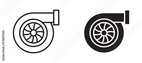 Turbocharger icon representing car engine performance boost increased power and vehicle speed for motorsport and tuning modification , vector illustration .  