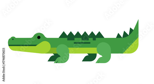 A stylized green alligator with a long snout and spiky back.
