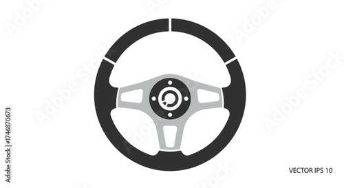 Modern Black and Silver Sports Car Steering Wheel Icon.