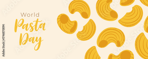 World Pasta Day banner with pipe rigate pasta, perfect for social media, menus, or event promotion.
