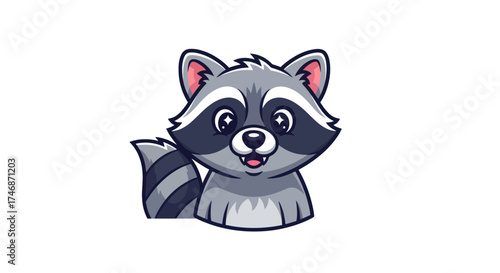 Cartoon Raccoon with Striped Tail and Masked Face.
