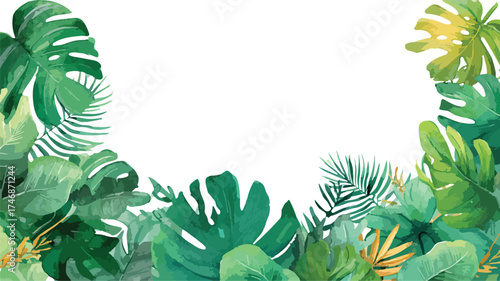 Lush Tropical Leaves Watercolor Greenery Border Summer Frame
