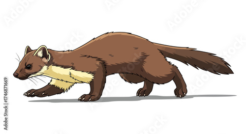 Cartoon Illustration of a Brown Pine Marten in Motion.