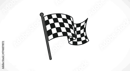 Waving black and white checkered racing flag on a pole illustration.