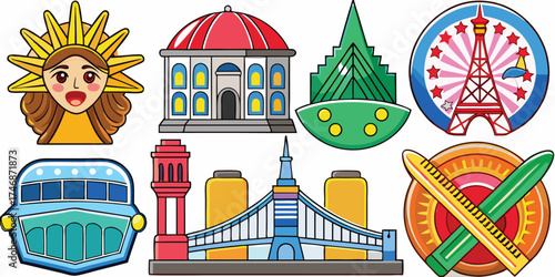 Vector art of USA landmarks cartoon style