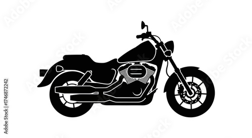 Black silhouette of a classic motorcycle with detailed engine and wheel spokes.